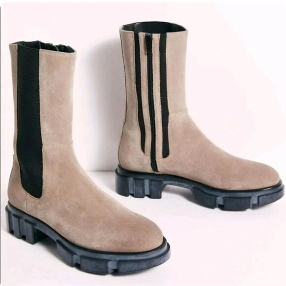 NWT Free People Brooks Chelsea Suede Chunky Sole Boots Size38.5 Gray/Brown/Taupe - Picture 4 of 14